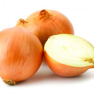 Fresh bulbs of onion on a white background